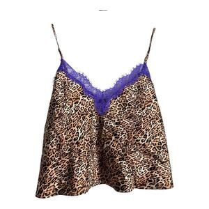 Victoria's Secret Silk Tank Leopard Print Top Shirt Boudoir Lingerie Lace Sexy M